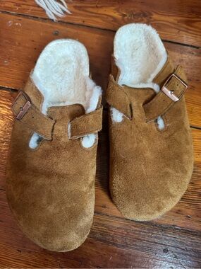 Birkenstock Boston Clog Slippers in Brown with Sherpa Lining